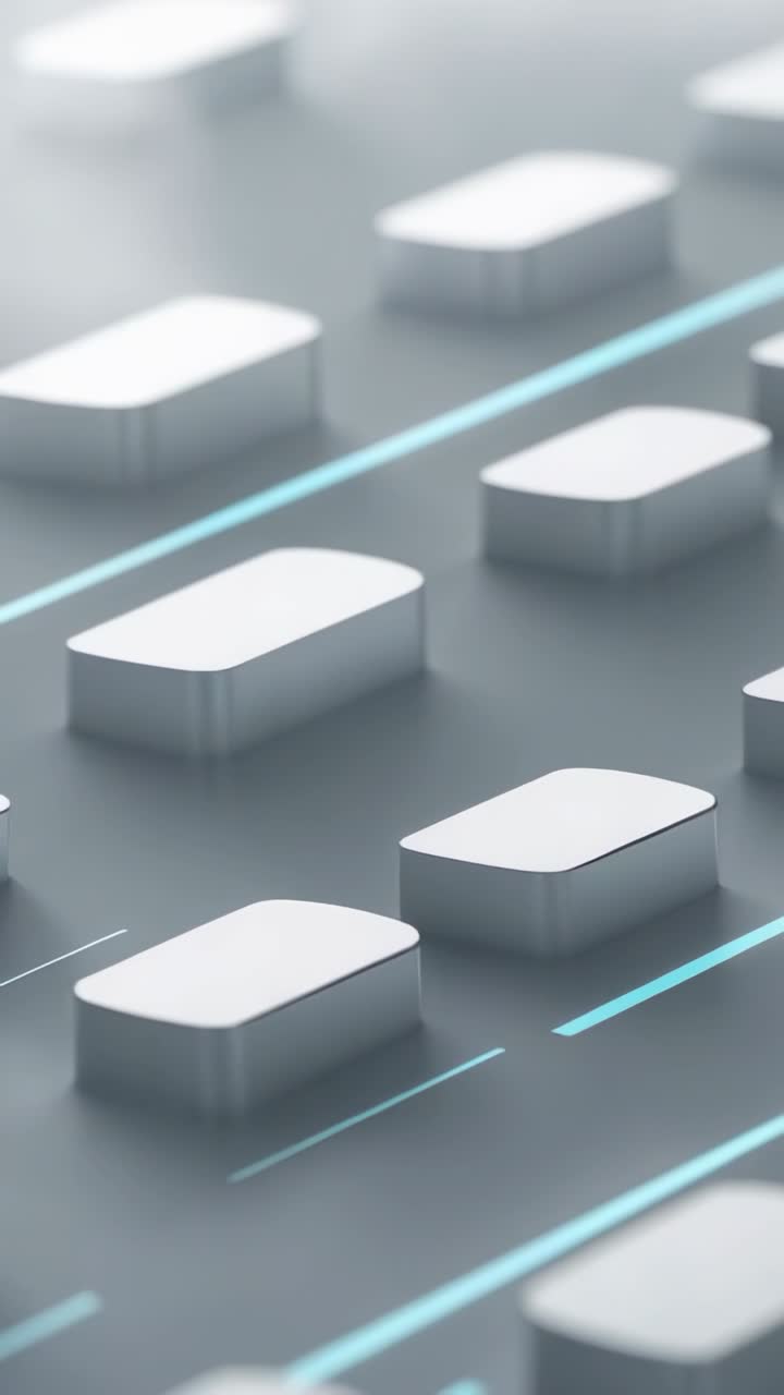Vertical video: Panning camera revealing pill-shaped modules on metallic floor, with cyan lights