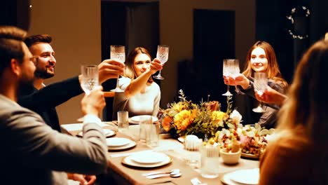 friends toasting wine at the dinner table