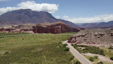 aerial footage of route 68 through the scenic lerma valley of argentina