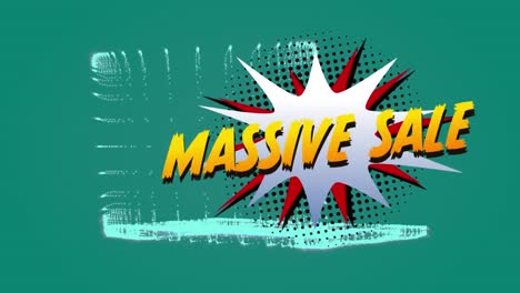 Massive-sale-text-over-retro-speech-bubble-against-3d-laptop-model-spinning-on-green-background