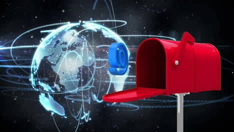 letter box with at exit. there is light earth decomposing. universe with stars in background