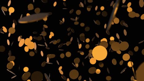 animation of a large amount of golden coins falling down on a black background