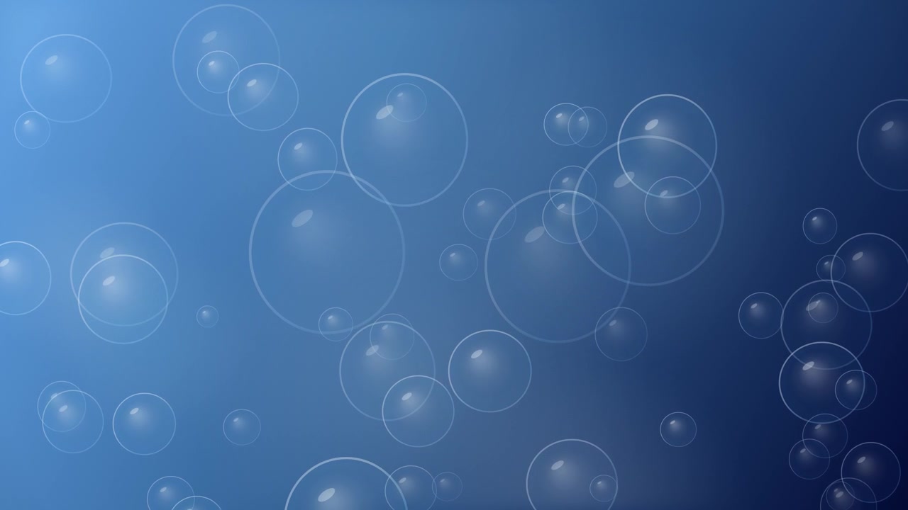 Spherical bubbles drift upwards through a calm blue liquid environment with soft illumination