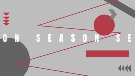 animation of new season in black text with red and grey circles and lines on white