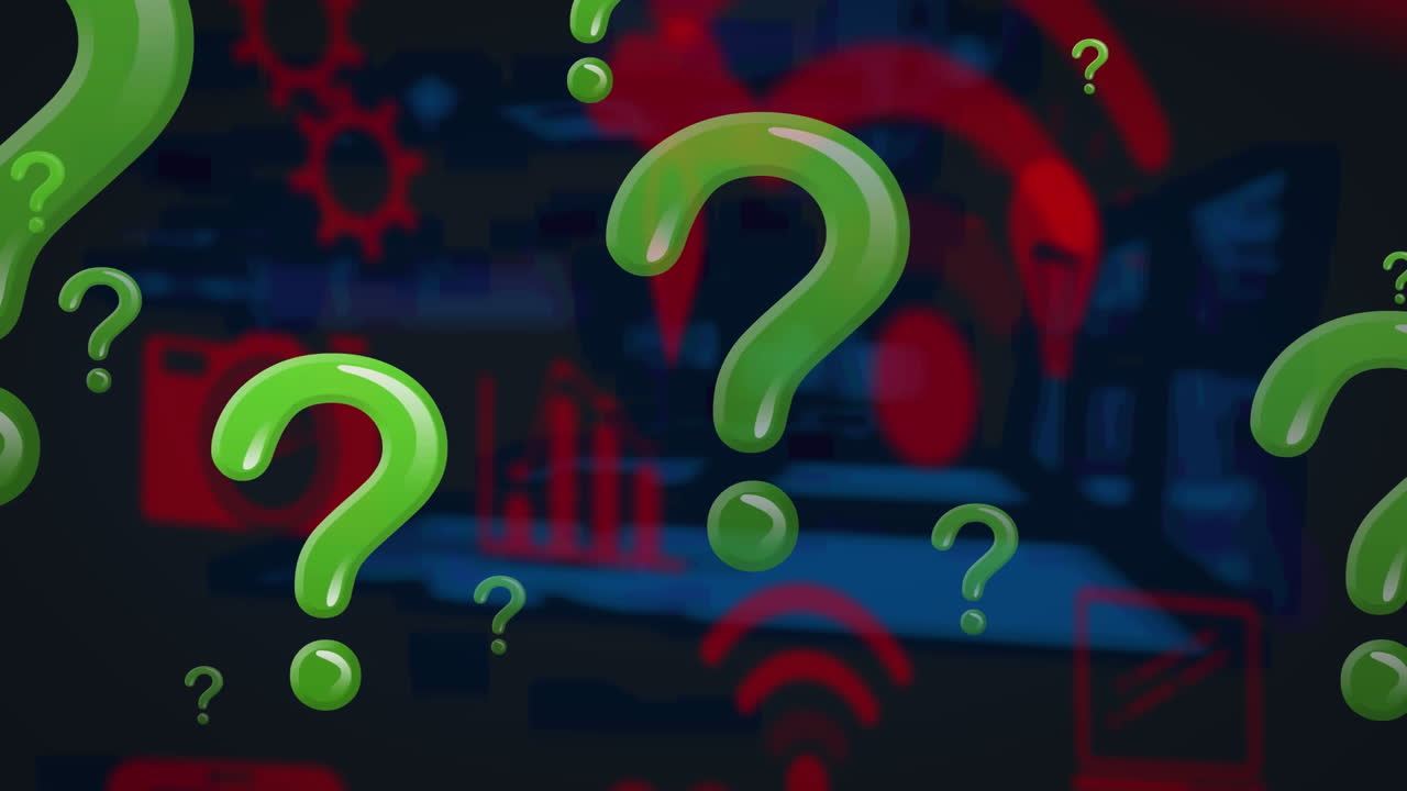 animación de signos de interrogación e iconos en la oficina