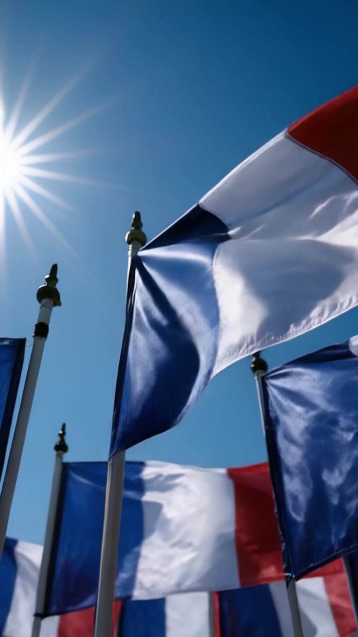 Vibrant Display of Flags Against a Bright Sky, Capturing the Essence of National Pride and Unity, With the Sun Shining Radiantly Overhead