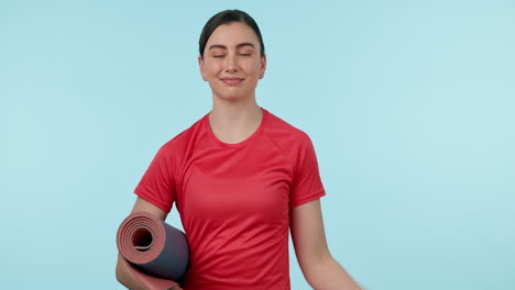 meditación, manos de loto y mujer en el estudio