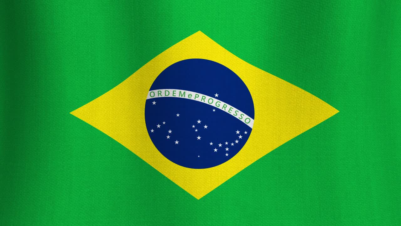 animación de bucle sin costuras de la bandera nacional brasileña ondeando grunge con textura de tela