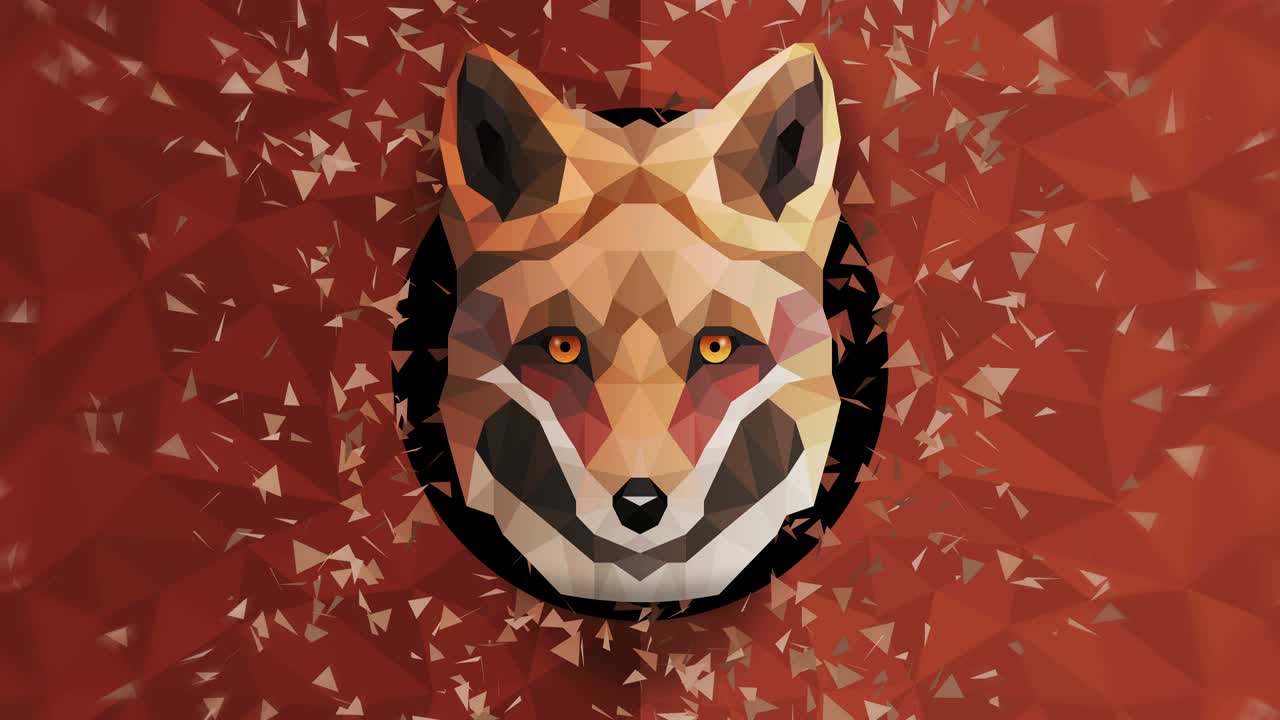 Polygonal Fox background. Animal head. Low polygon loop animation. Geometric wildlife. Polygonal animal portrait.