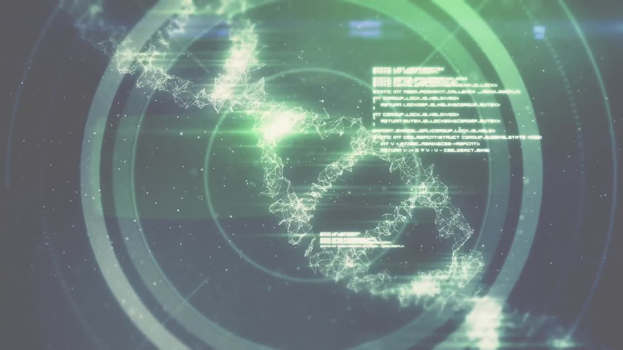 dna 가닥의 애니메이션과 과학적 데이터 처리