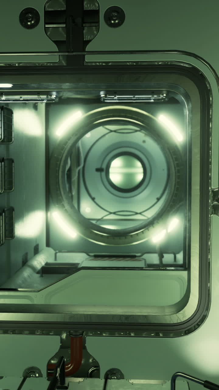 un interior futurista de una nave espacial con una puerta circular