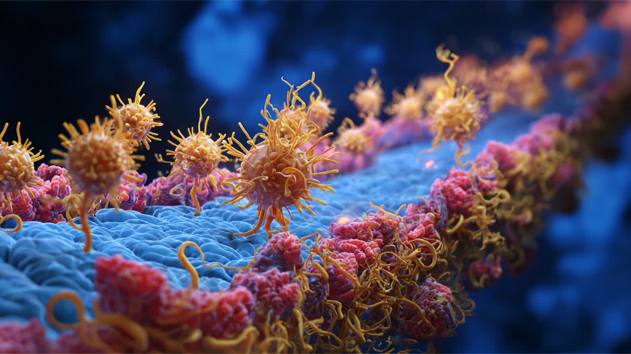 Microscopic Visualization of Cellular Structures: A Detailed Examination of Intricate Interactions Between Membranes, Proteins, and Microorganisms in a Cellular Environment