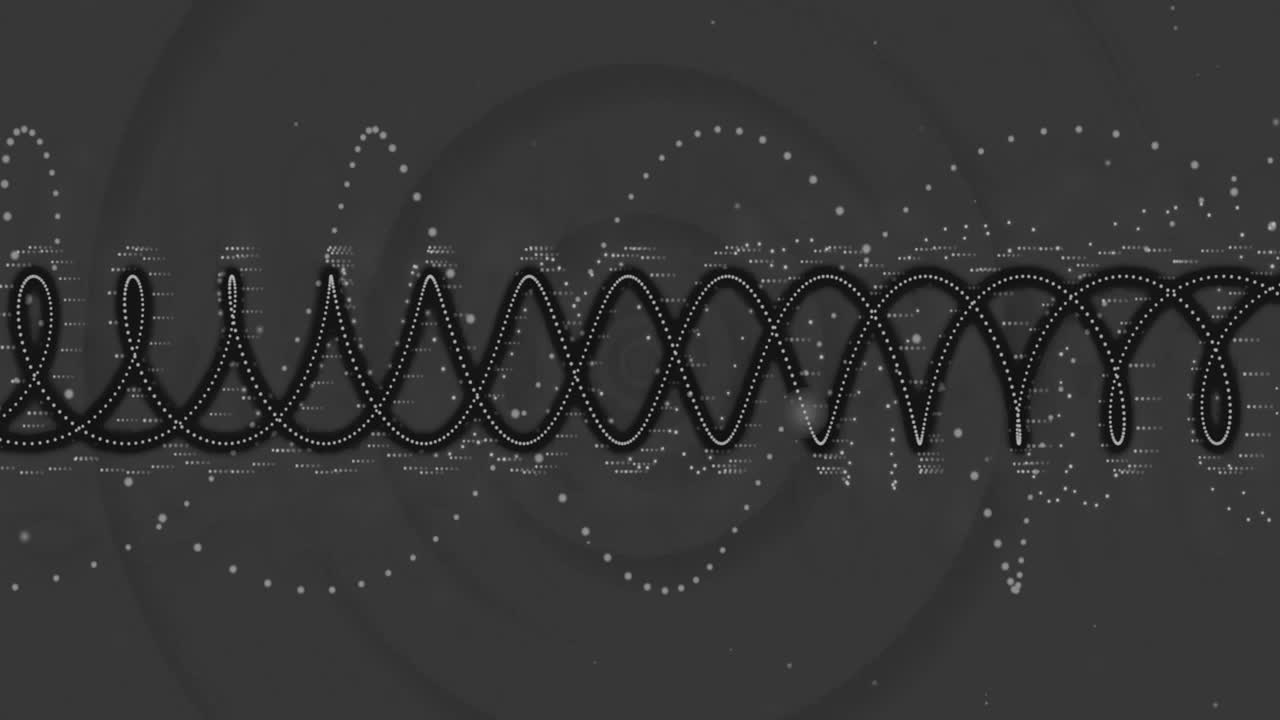 어두운 배경에서 파동 형태와 입자 움직임 애니메이션
