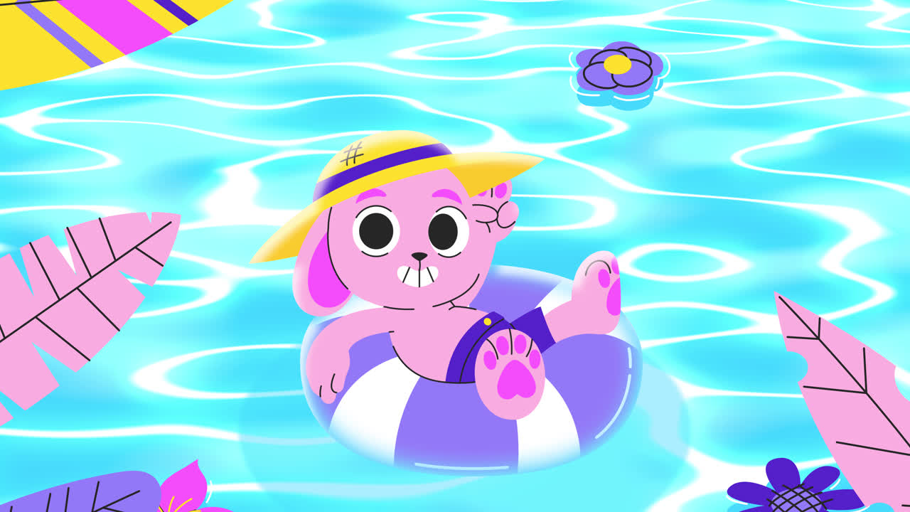 Cartoon Bunny Enjoying Summer in a Swimming Pool