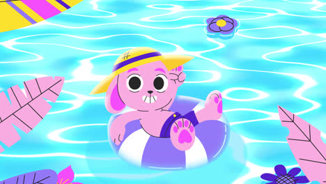cartoon bunny enjoying summer in a swimming pool