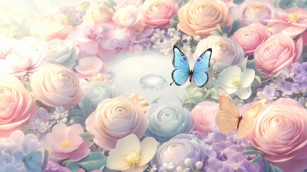 Farfalle delicate che volano tra fiori dai colori pastello tenui