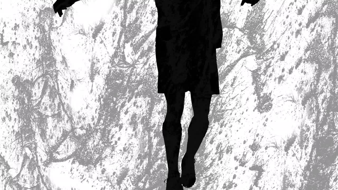 회색 배경의 모양 위에 남성 축구 선수의 실루 ⁇ 의 애니메이션