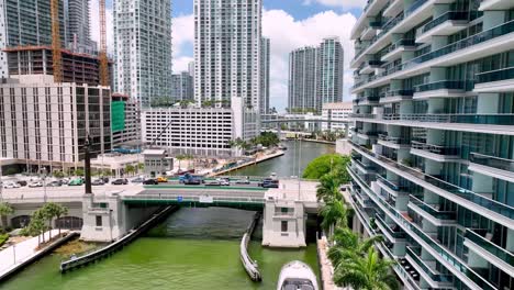 aerial pullout miami florida along the miami river in 4k