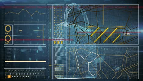 animación de la interfaz con procesamiento de datos sobre el icono de candado de seguridad contra fondo azul