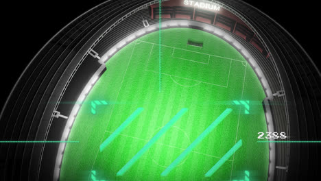 animation of data processing and frame over stadium