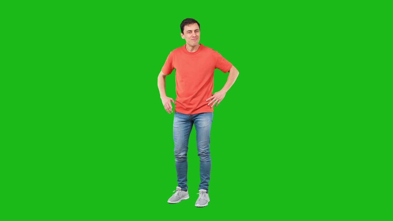Man expressing various emotions and gestures on green screen