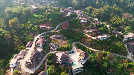 drone above doi pha mi mountains village in mae sai city northern of thailand