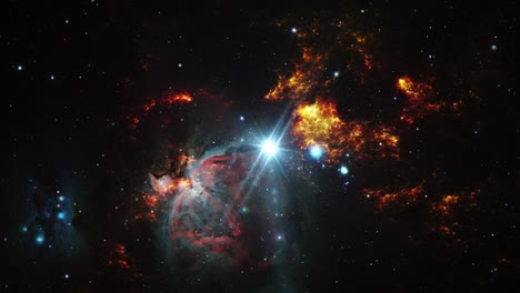 Nebel-Im-Universum-Und-Leuchtende-Sterne,-Die-Schweben
