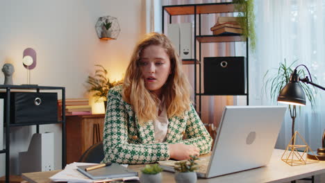 Business woman freelancer counting cash insufficient amount of money, financial crisis, bankruptcy