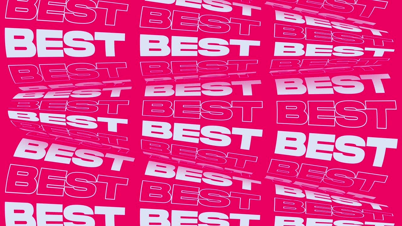 Best pink bright promotional animation background loop. Perceptible word rolls sign banner for promo advertising. Flashy best social media kinetic marketing announcement video.