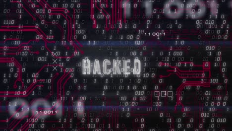 Animation-of-hacked-text,-binary-coding-and-data-processing-over-dark-background