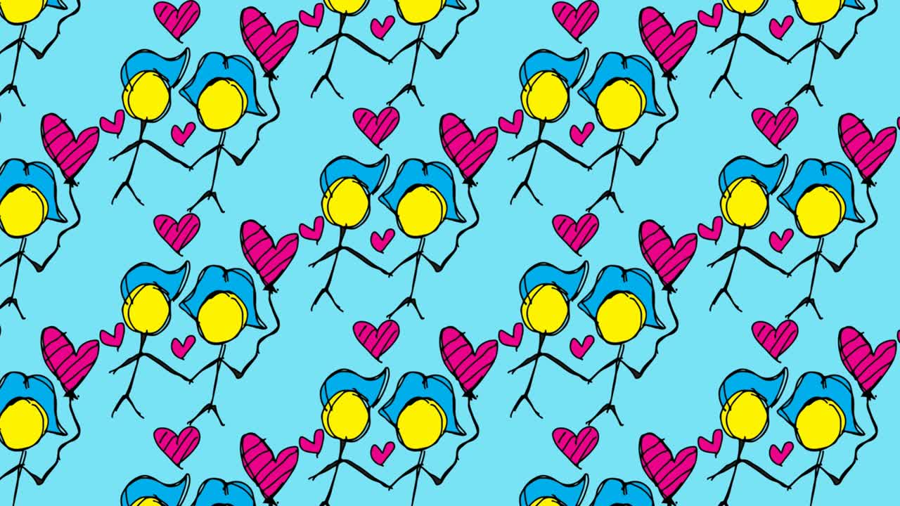 bambini che disegnano pop art sullo sfondo senza cuciture con il tema degli amanti