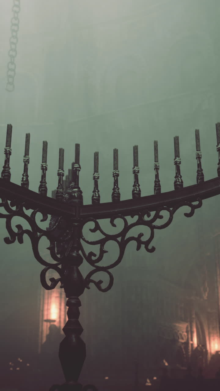 una vista de cerca de un candelabro en una iglesia