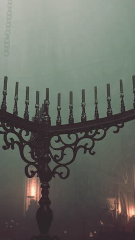 a close-up view of a candle holder in a church