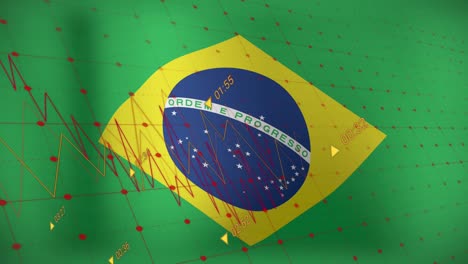 animation of data processing over flag of brazil