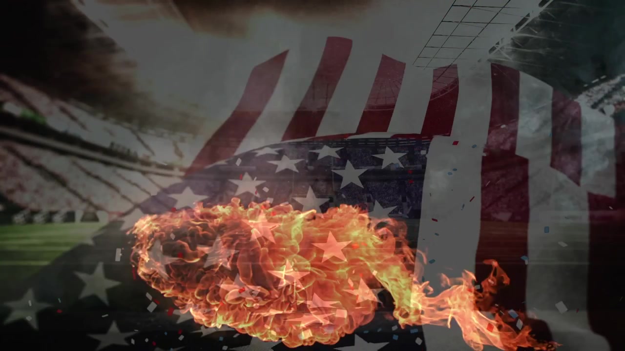 Animation of waving usa flag and flames