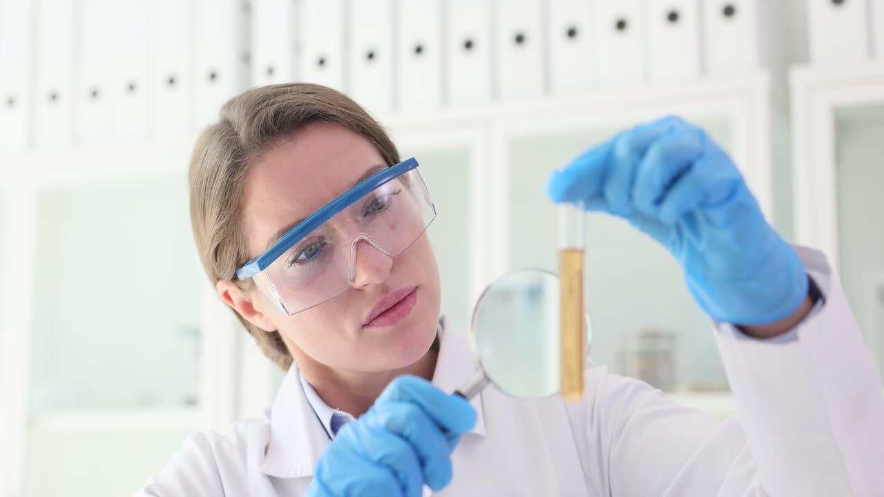 Scientist analyzing liquid in test tube