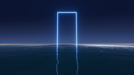 glowing neon lines with water surface background, 3d rendering.