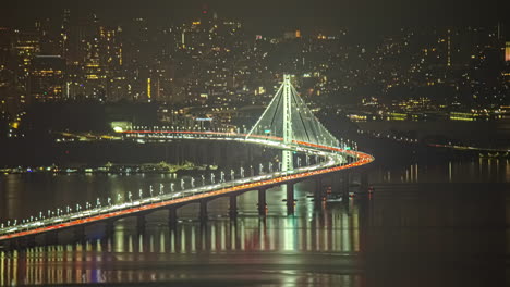 san fracisco and oakland bay bridge california at nighttime - time lapse