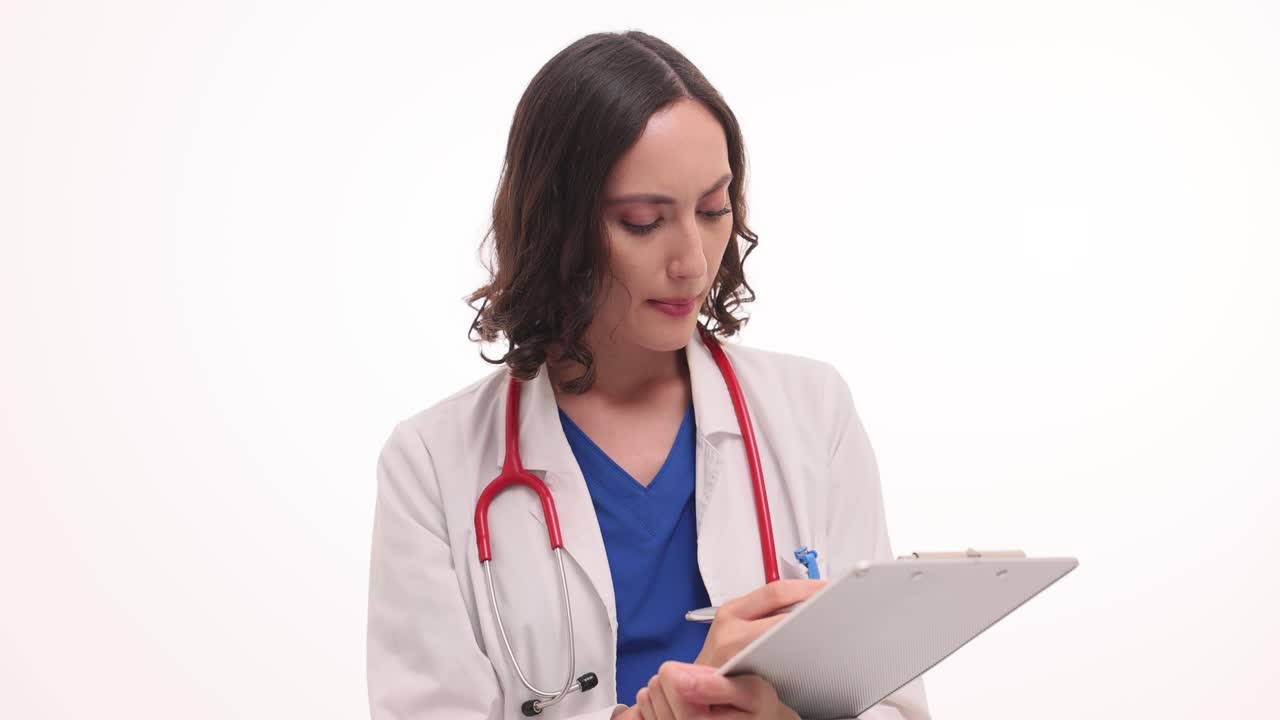 Female doctor with stethoscope and clipboard