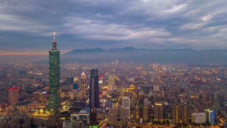 cloudy sunset taipei city famous tower aerial downtown cityscape panorama 4k taiwan