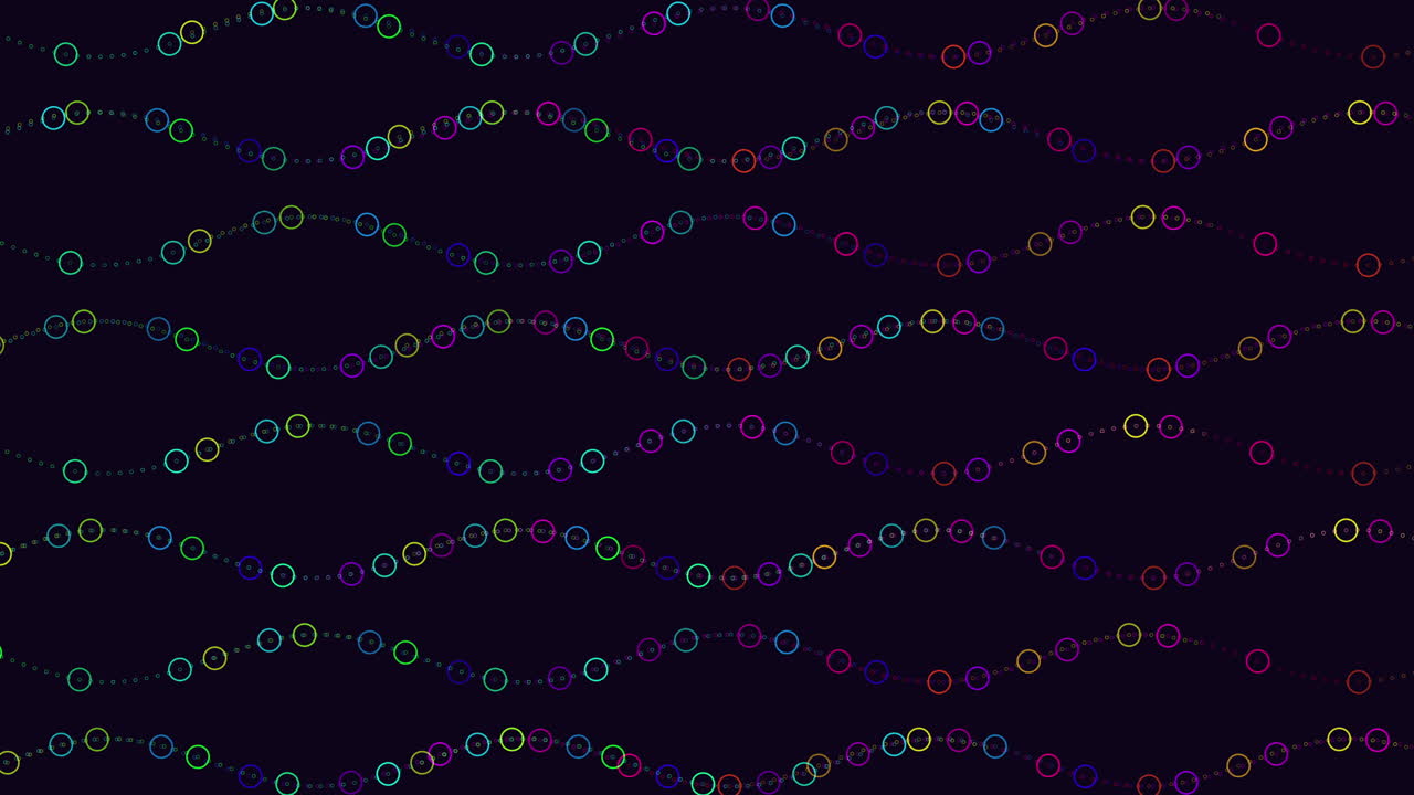 Neon colorful futuristic dots and waves pattern on dark space
