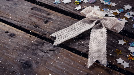 falling snow with christmas decoration ribbon