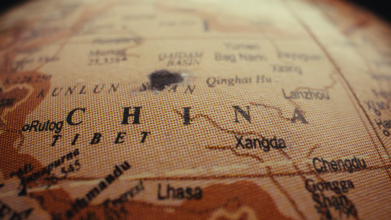 Close-up of a Globe Focusing on China and Tibet