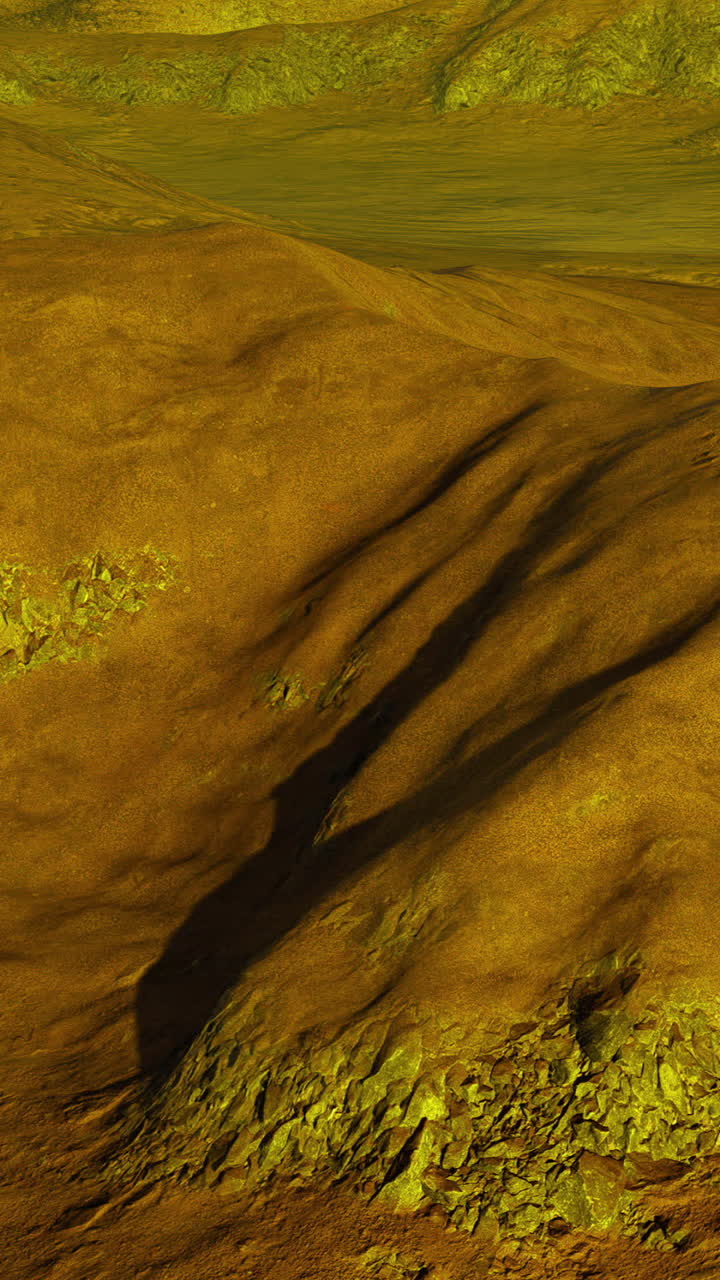 Exploring the rugged golden terrain of a distant planet during twilight
