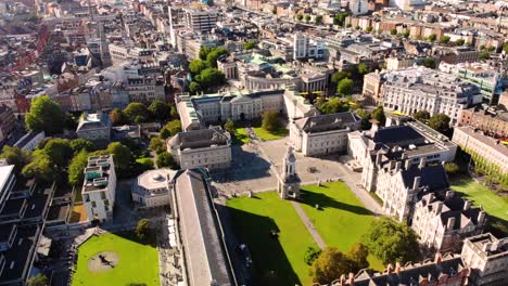 Trinity-college-aerial-orbit-tilt-up-reveal-the-city-centre-of-Dublin