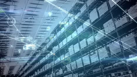 Animation-of-network-of-connections-over-shelves-in-warehouse