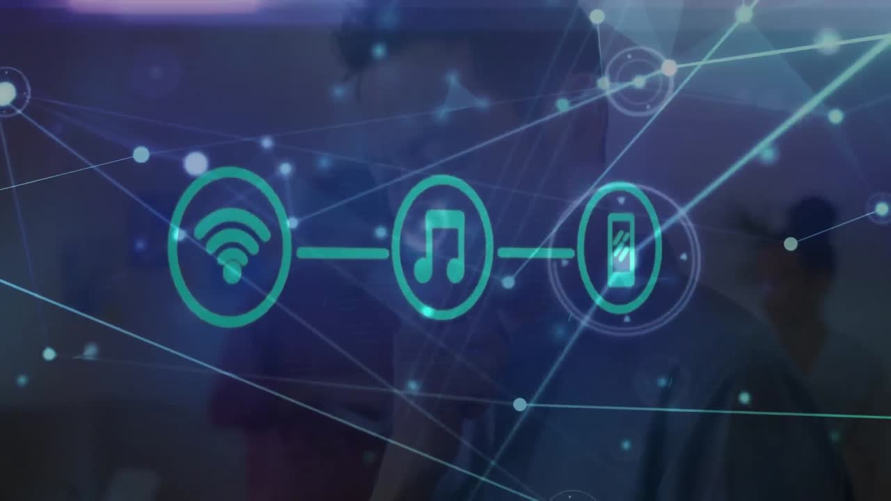 animación de empresarios e iconos a través de una red de conexiones