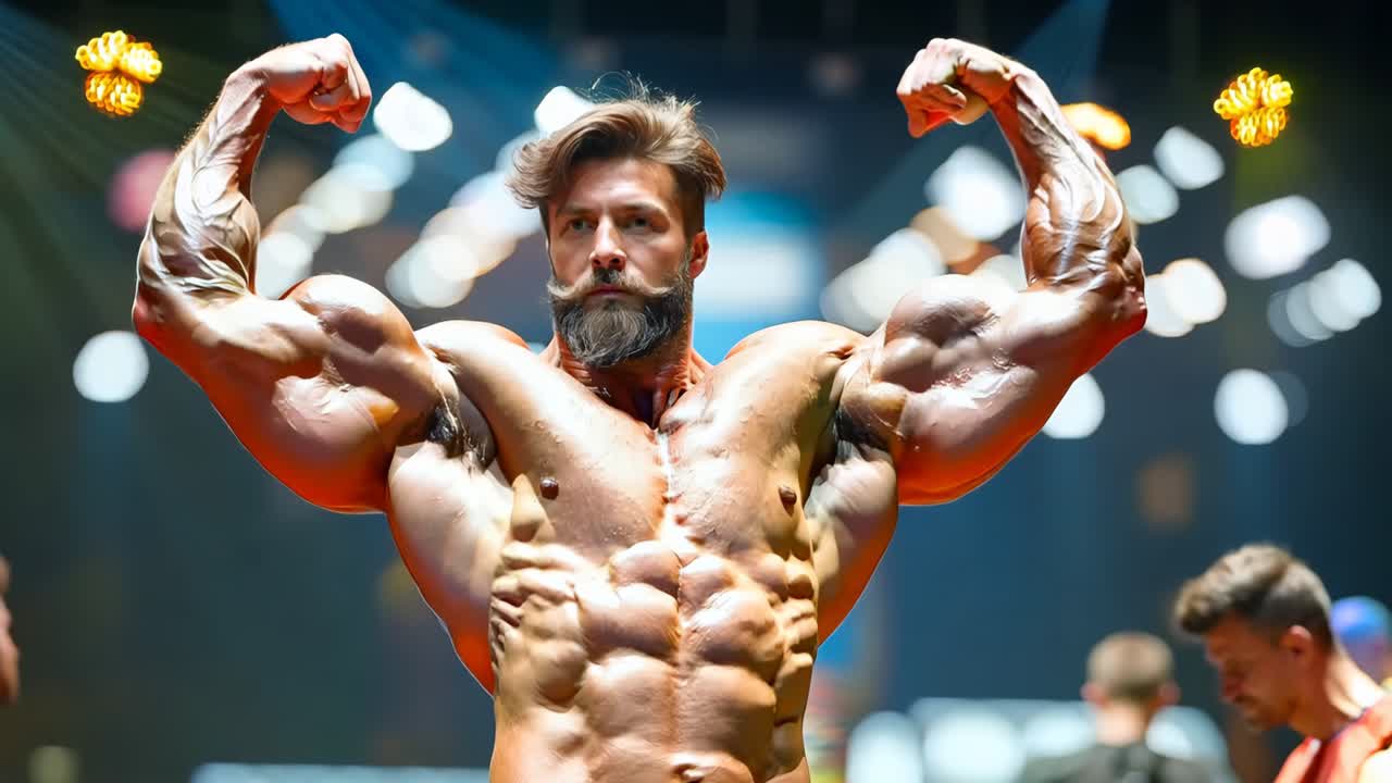 un culturista posando para una foto en una competencia de culturismo