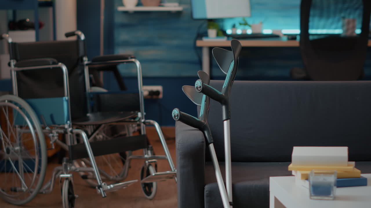Wheelchair and Crutches in Living Room