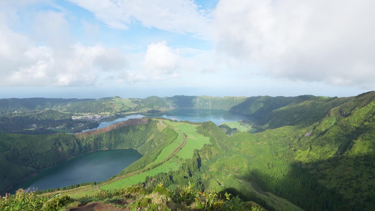 Sete Cidades lake, aerial overview in the Azoren, Sao Miguel, Portugal. Aerial overview.